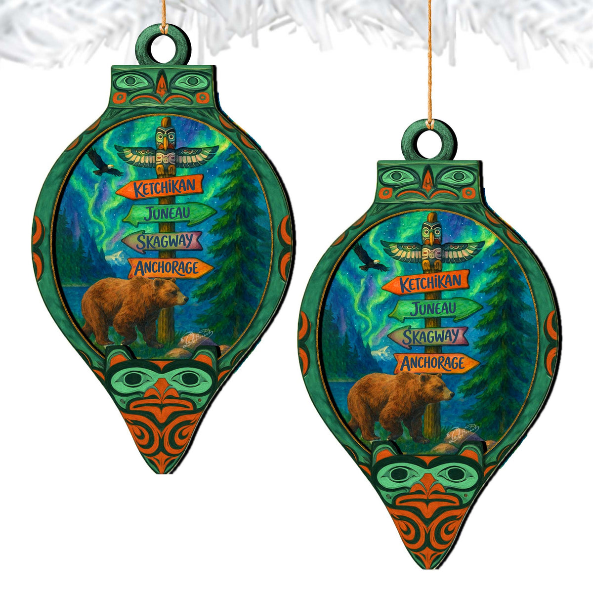 Alaska Bear Totem Wooden Christmas Ornament – Ketchikan Juneau Skagway Anchorage Souvenir by G. DeBrekht – 8701070