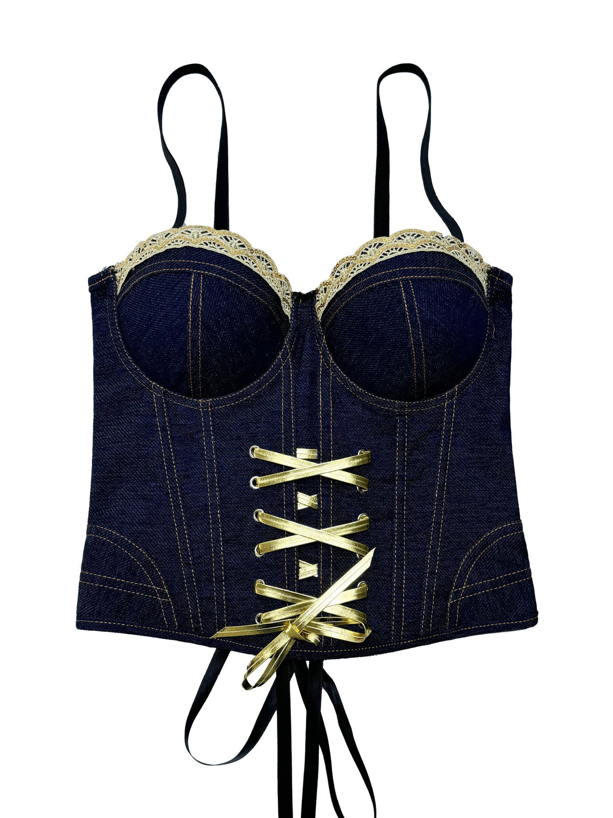 Fashionable Denim Lace-Up Drawstring Fishbone Corset Lace Camisole Versatile Slim-Fit Flattering Backless Top With Chest Pads For Outerwear