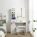 Vanity desk set including table with large lighted mirror 3 color lighting modes adjustable brightness white color