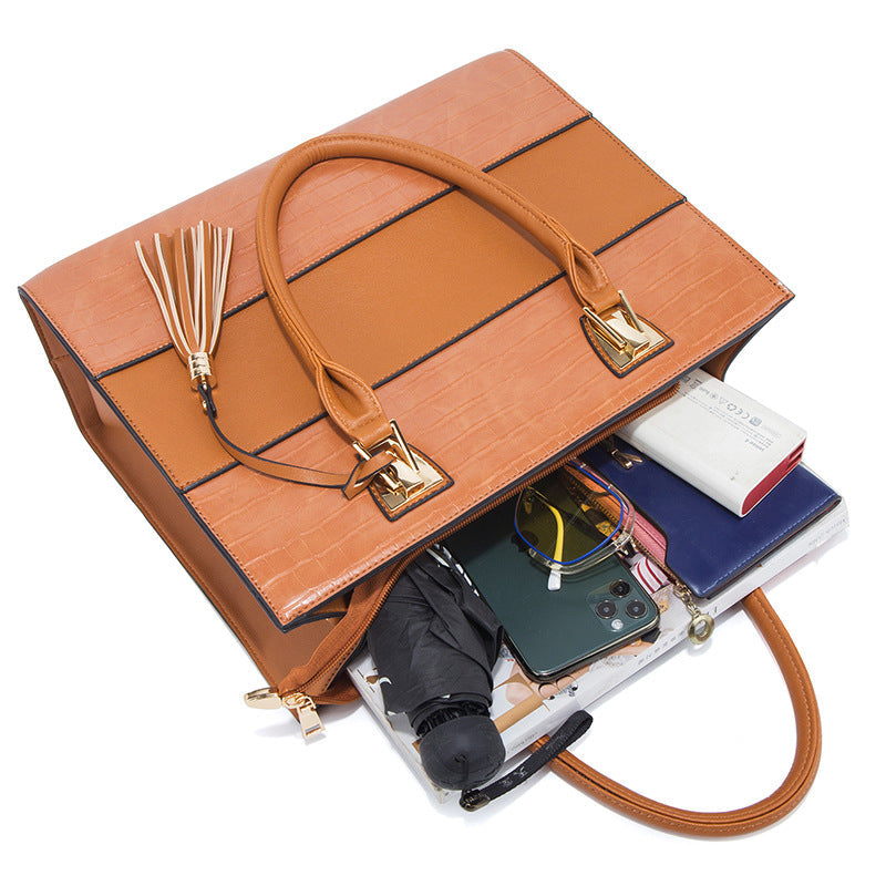 Crocodile-Embossed PU Handbag 4-Piece Set – Large Capacity Crossbody with Tassel Detail