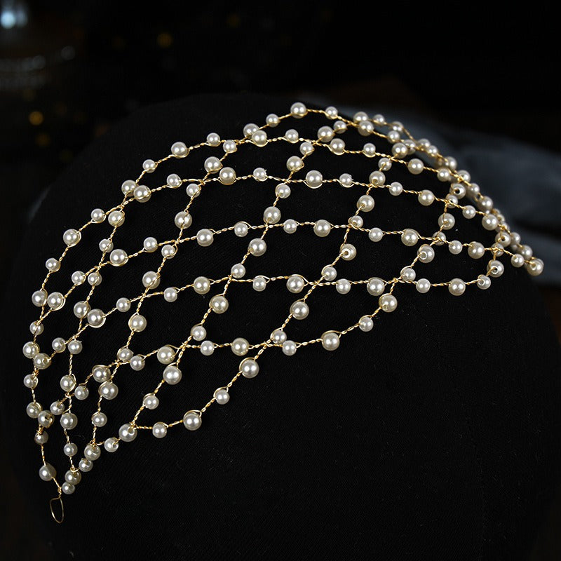 Mesh minimalist pearl hollow headwear