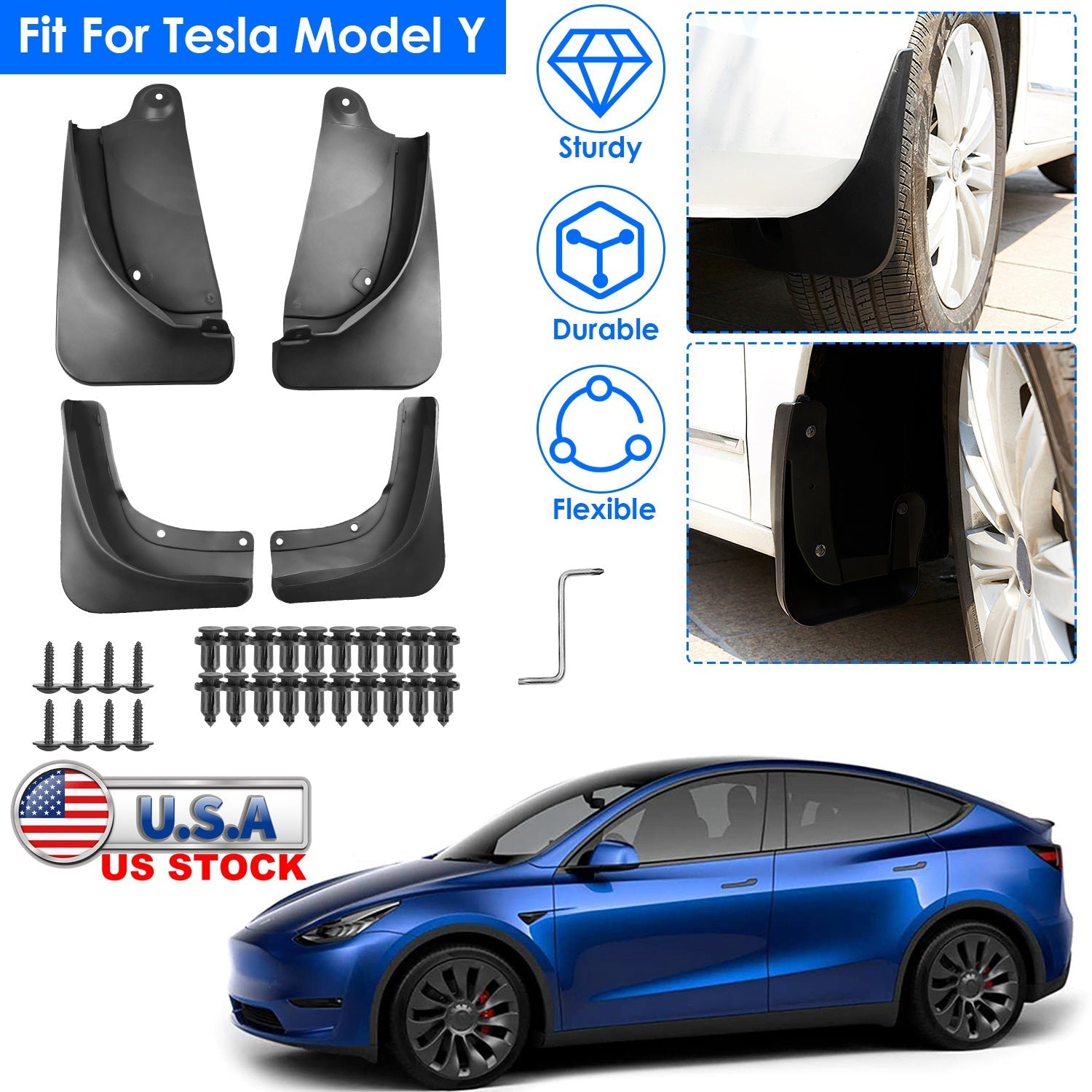 Mud Flaps Splash Guards Replacement No Drilling Splash Guards Fenders Vehicle Sediment Protection for Tesla Model Y