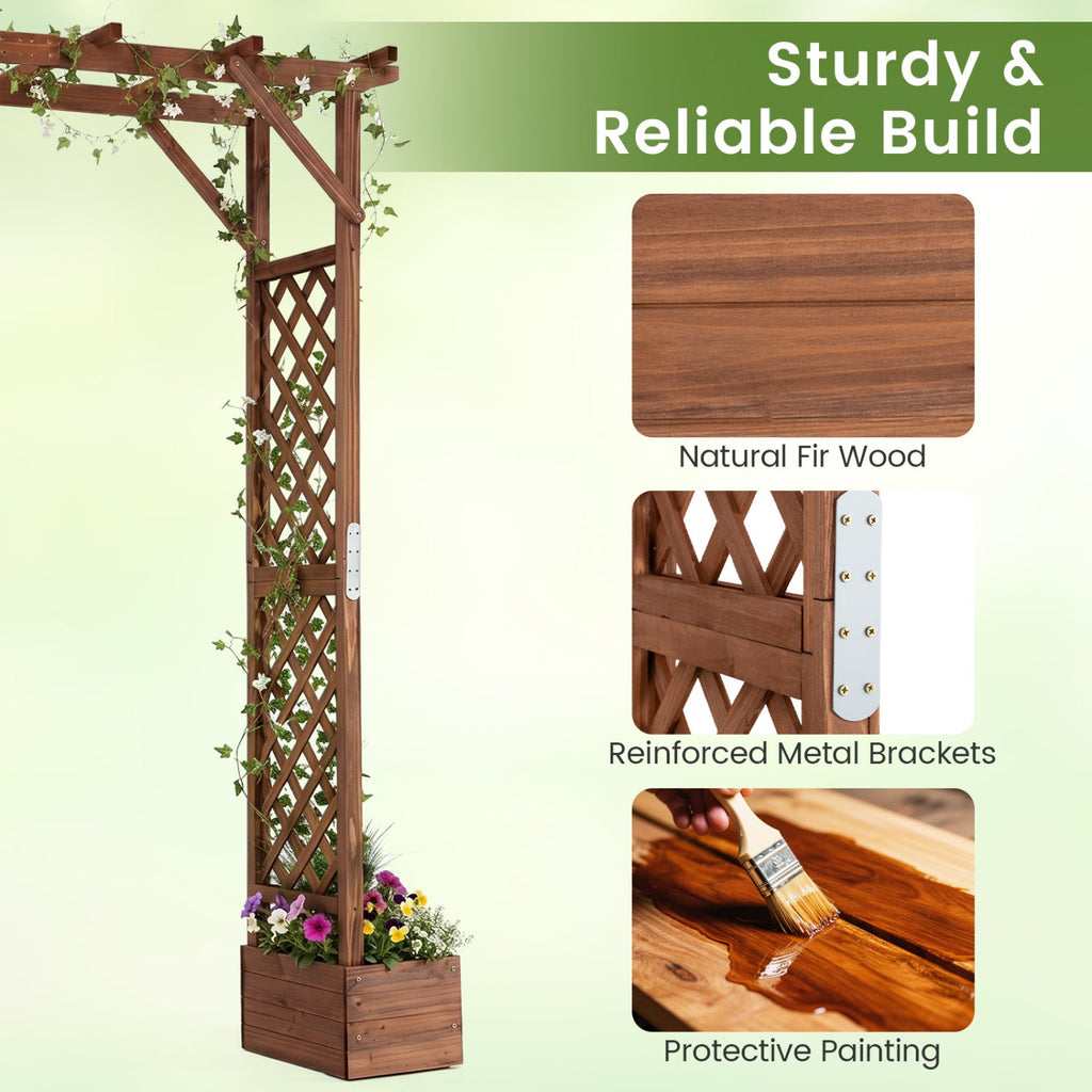 Garden Arbor with Planter Boxes 87in Tall Wooden Trellis