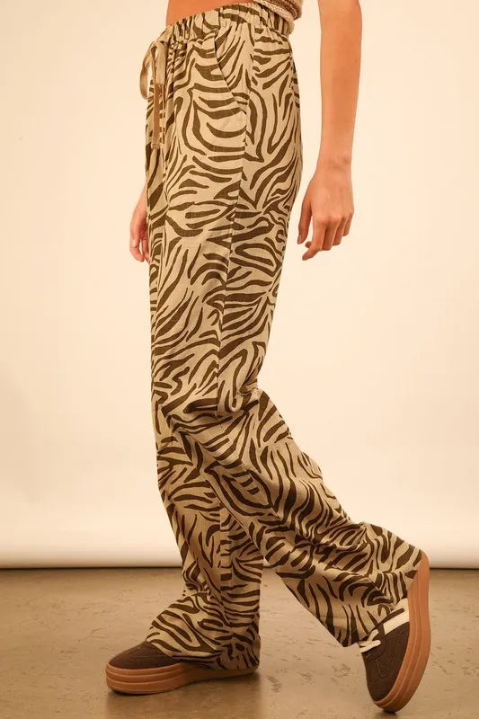 Animal Print Linen Wide Leg Pants
