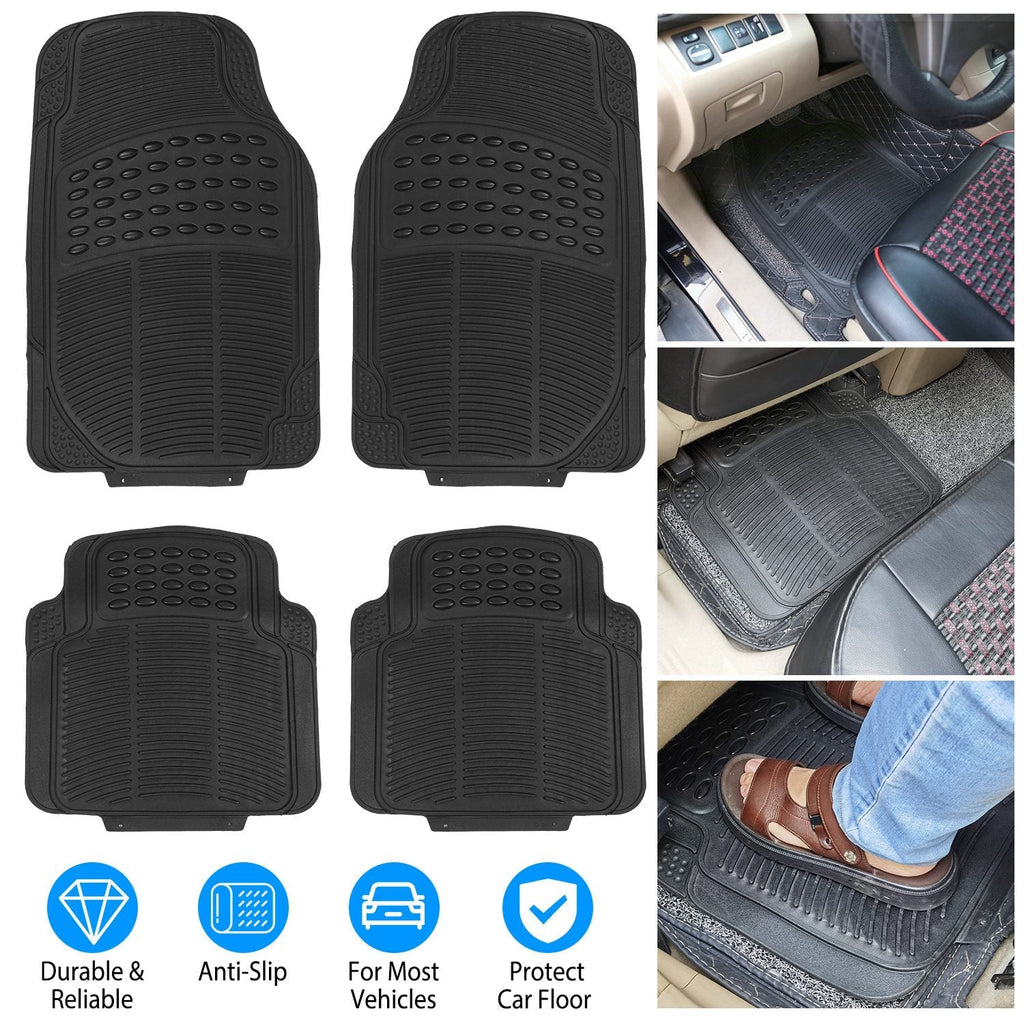 4Pcs Automotive Floor Mats Front and Rear PVC Rubber Floor Mats Heavy Duty Drive Vehicle Car Mats with Trimmable Design Fit Most Cars SUVs Trucks