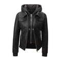 Detachable-hooded Biker Jacket Waist-cinching Faux-leather Coat That Flatters