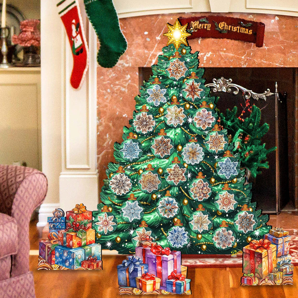 Snowflake-Themed Christmas Tree Outdoor Indoor Décor Wooden Christmas Decoration by G. Debrekht Christmas Décor - 8191504F-G