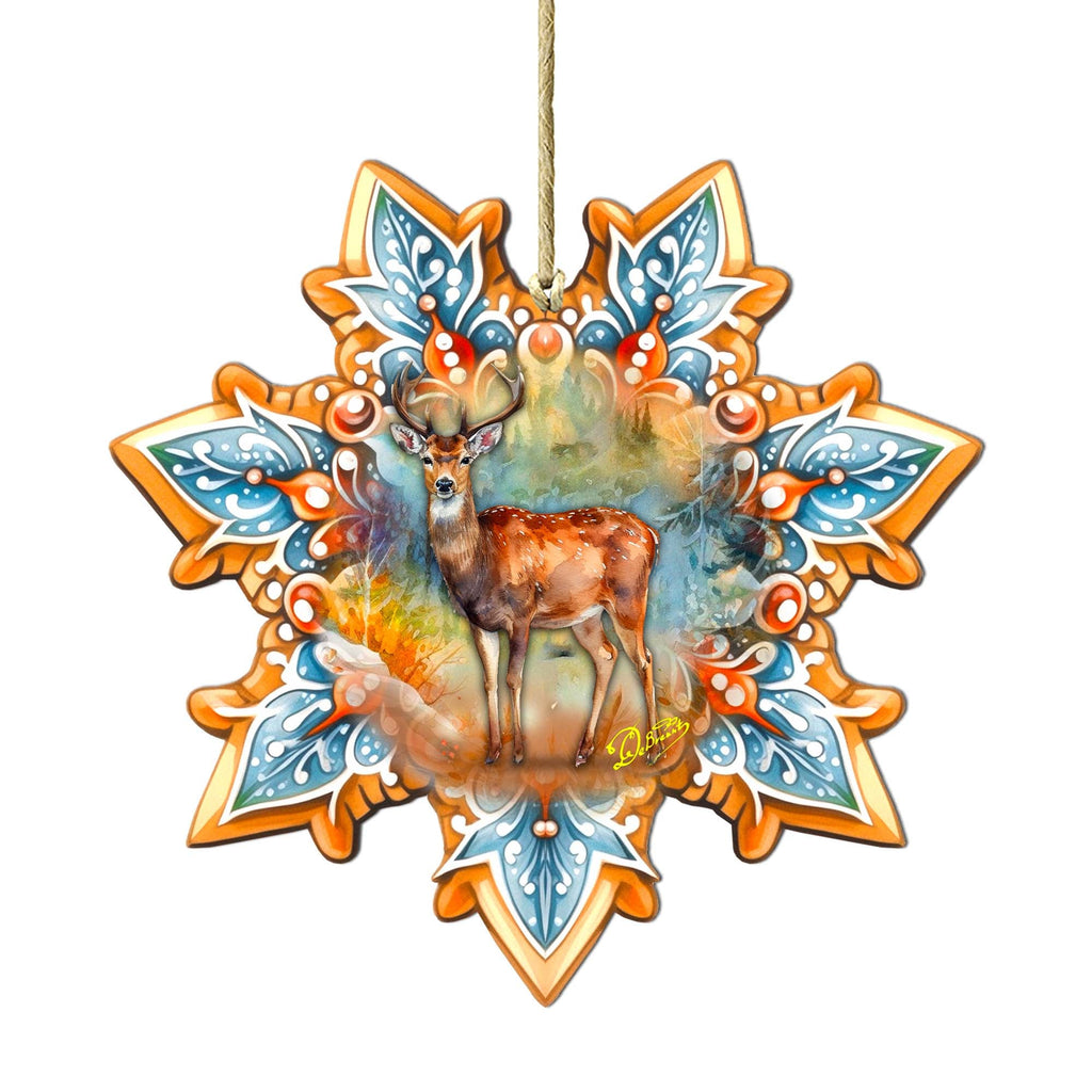 Forest Elk Snowflake Large Wooden Ornament by G. Debrekht - Nature Wildlife Decor - 8688413M