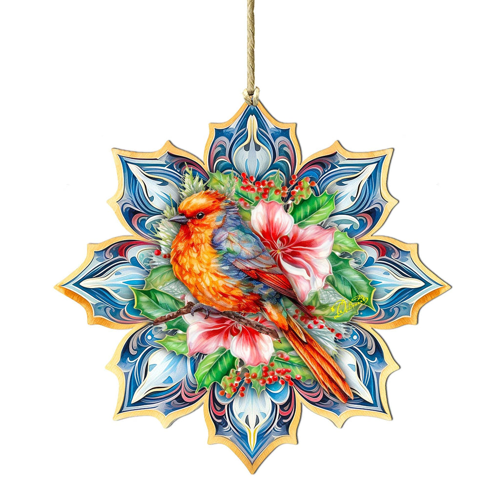 Forest Bird Snowflake Large Wooden Ornament by G. Debrekht - Nature Wildlife Decor - 8688412M