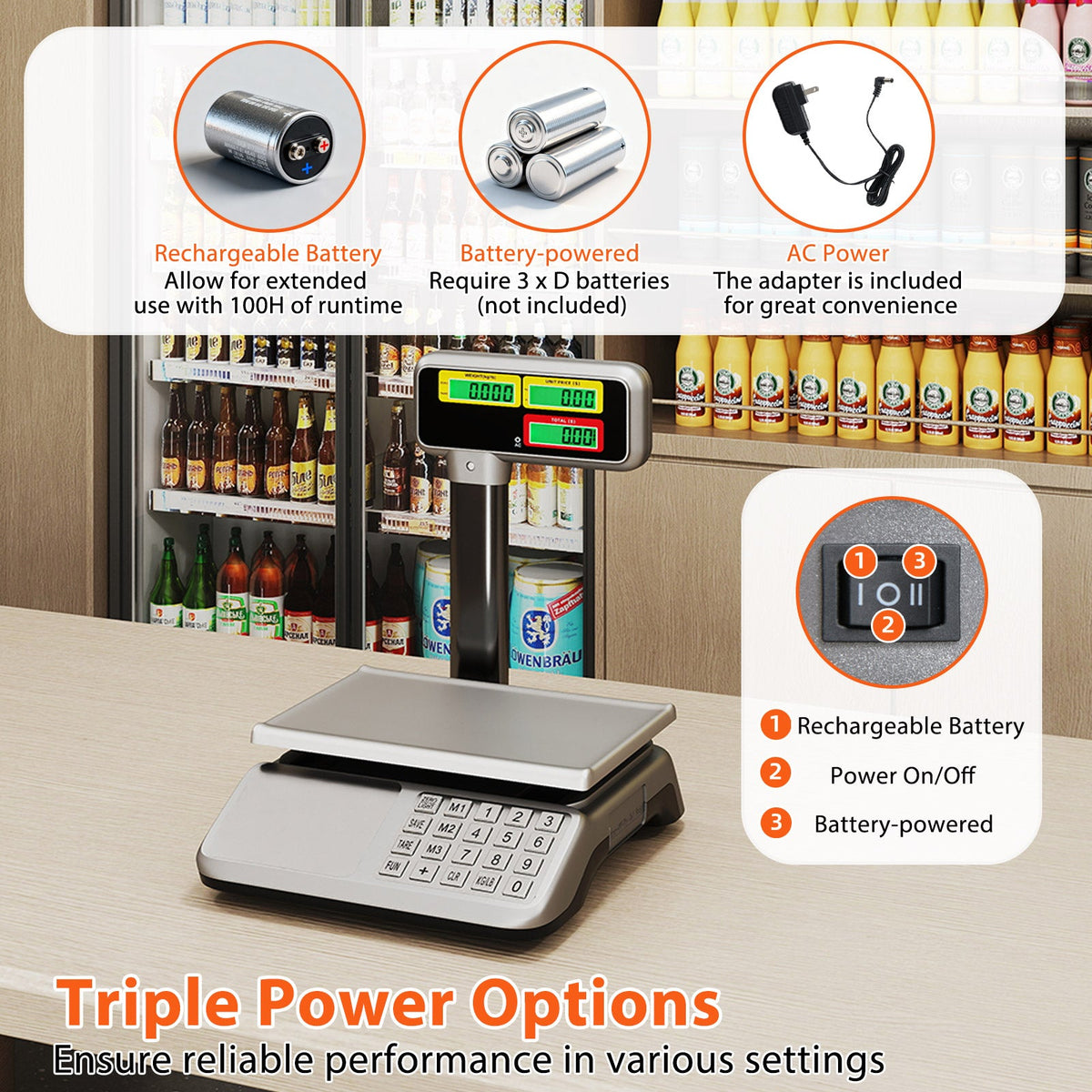88lb Price Computing Scale with Pole Dual LCD Display Digital Commercial Food Scale