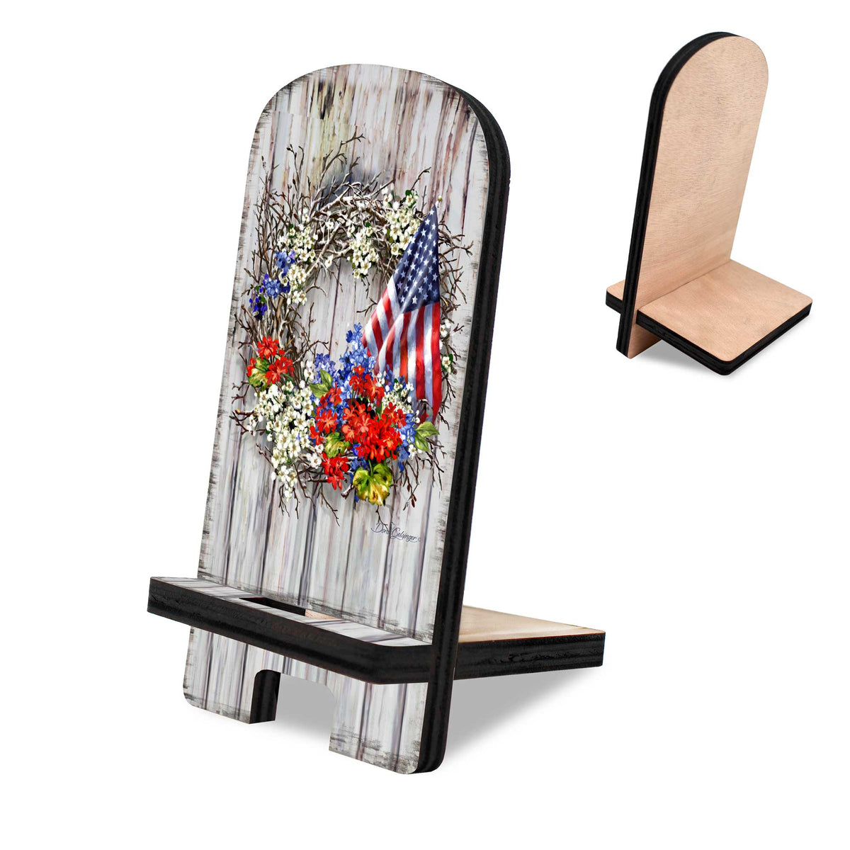 American Wreath Cell Phone Stand Wood Mobile Tablet Holder Charging Station Organizer - 892098-DG