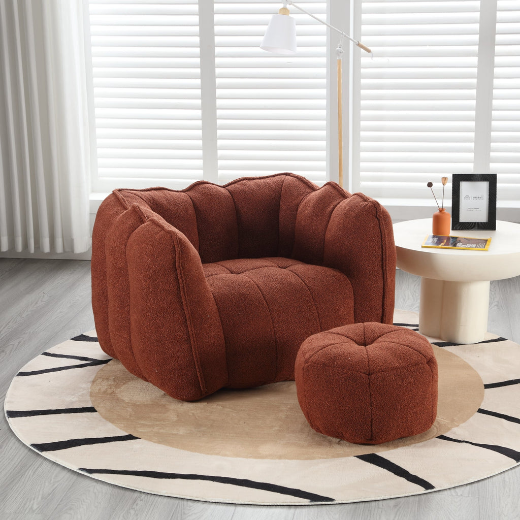 Soft Bean Bag Chair with High Resilient Foam(Chips)for living room and bedroom Comfortable Square Lazy Sofa with  Footstool