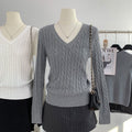 V-neck Sweater Womens Preppy-Style Long-Sleeve Minimalist Knit Top