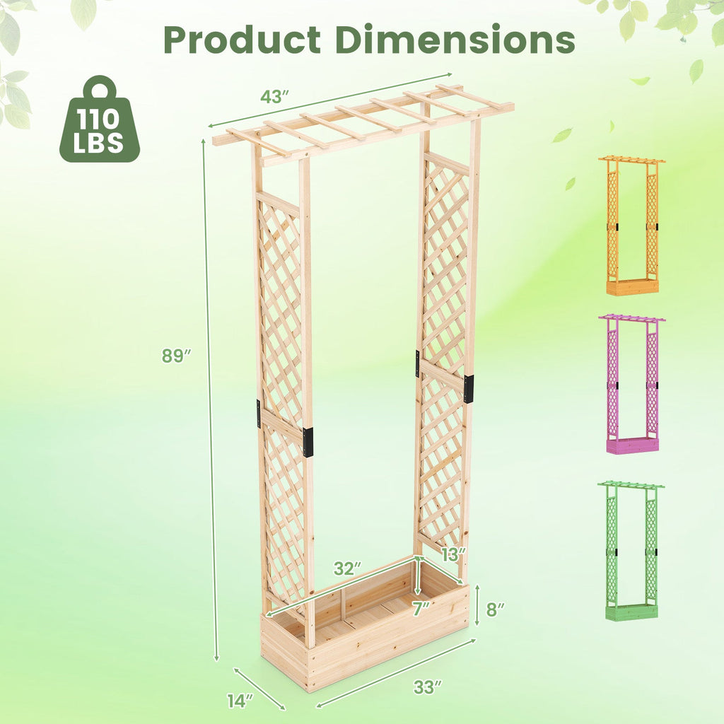 89 Inch Tall Wooden Raised Garden Bed with Side Trellis and Hanging Roof Drainage Holes