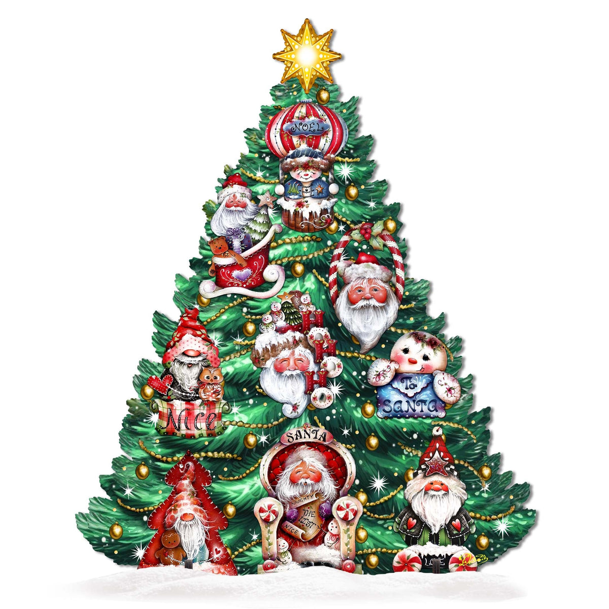 Santa-Themed Christmas Tree Outdoor Indoor Decor Wooden Christmas Decoration by Jamie Mills-Price Christmas Decor - 8191509F