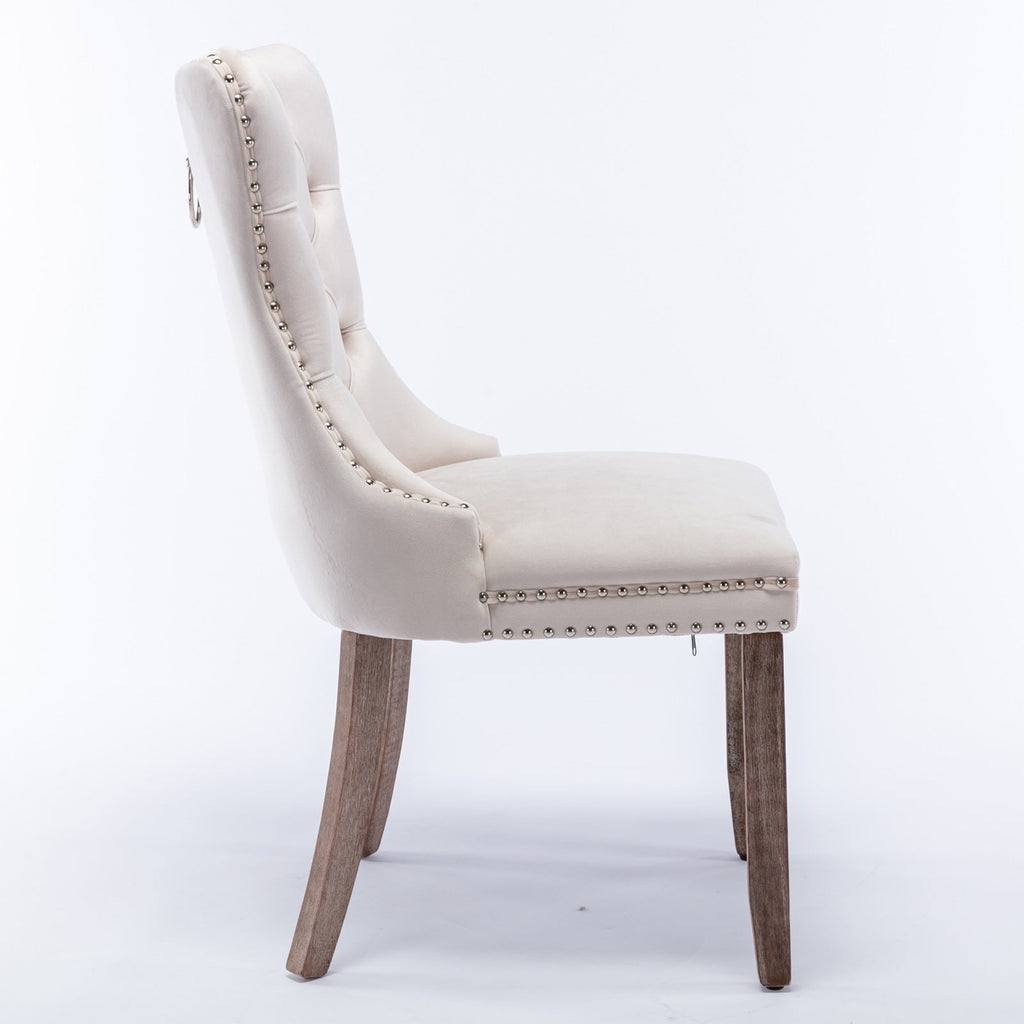 Nikki Collection Modern High-end Tufted Solid Wood Contemporary Velvet Upholstered Dining Chair 2-Pcs SetBeige