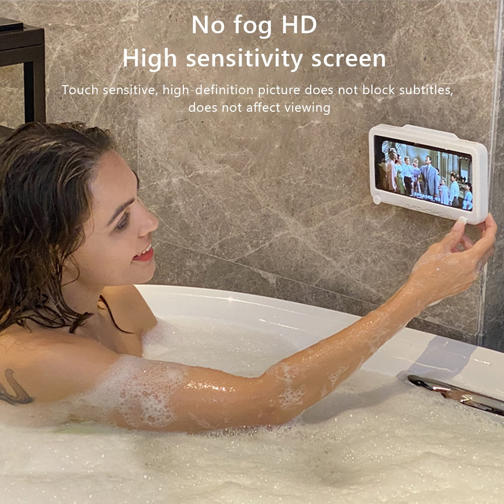 Rotary Bathroom Phone Holder Waterproof Case Box Wall Mounted All Covered Mobile Phone Shelves Self-Adhesive For Shower Bath
