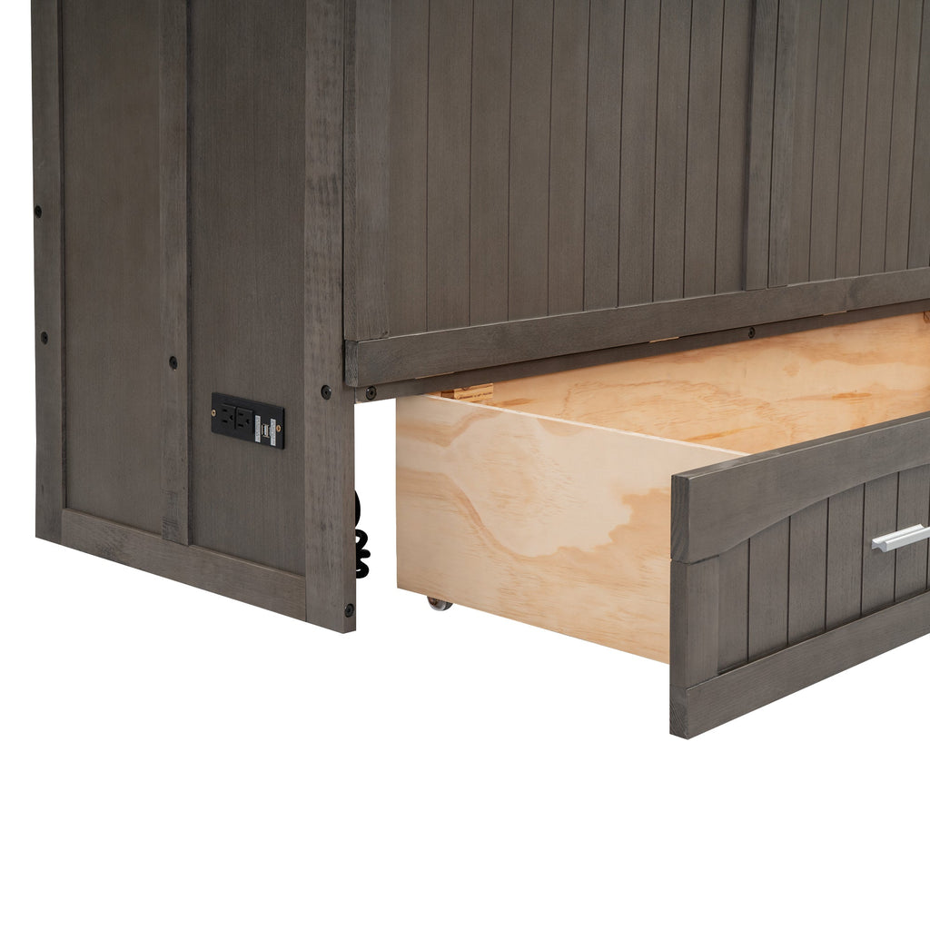 Queen Size Murphy Bed with Built-In Charging Station  Antique Grey