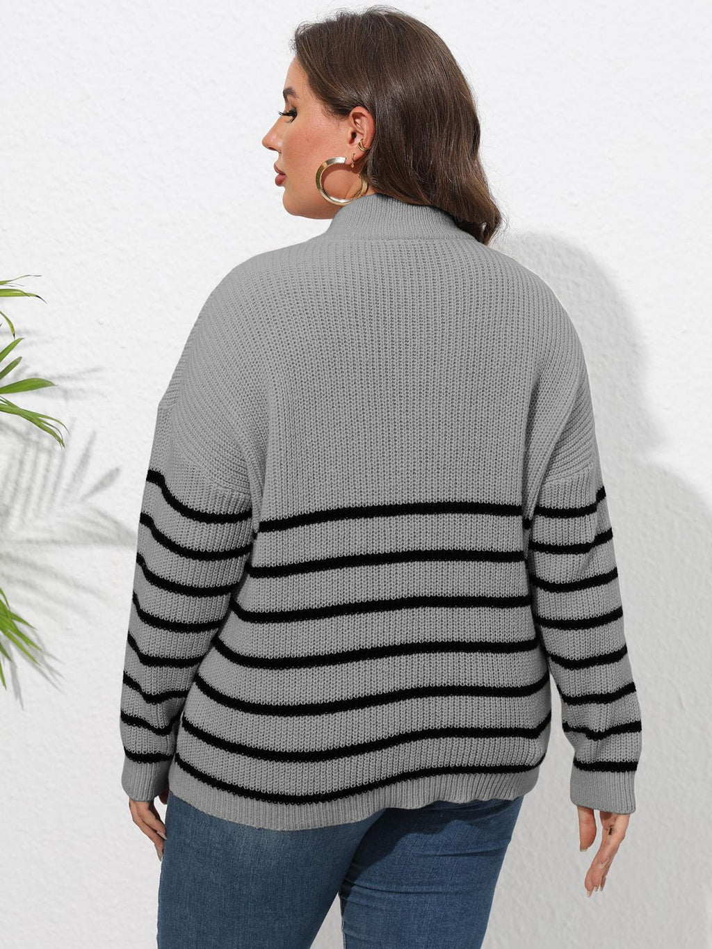 Zip-Up Striped Sweater