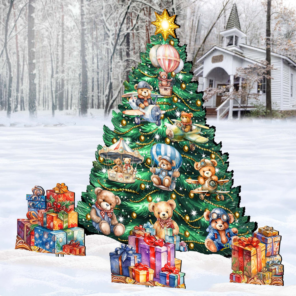Teddy Bear-Themed Christmas Tree Set Outdoor Indoor Décor Wooden Christmas Decoration by G. Debrekht Christmas Décor - 8191508F-G