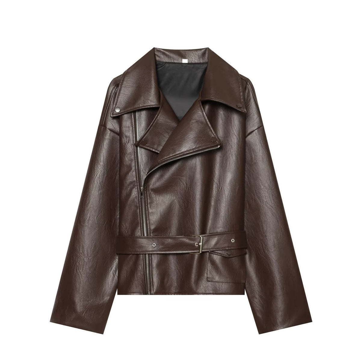 Elegant LapelneckLaceup Cropped Leather Jacket For Workwear