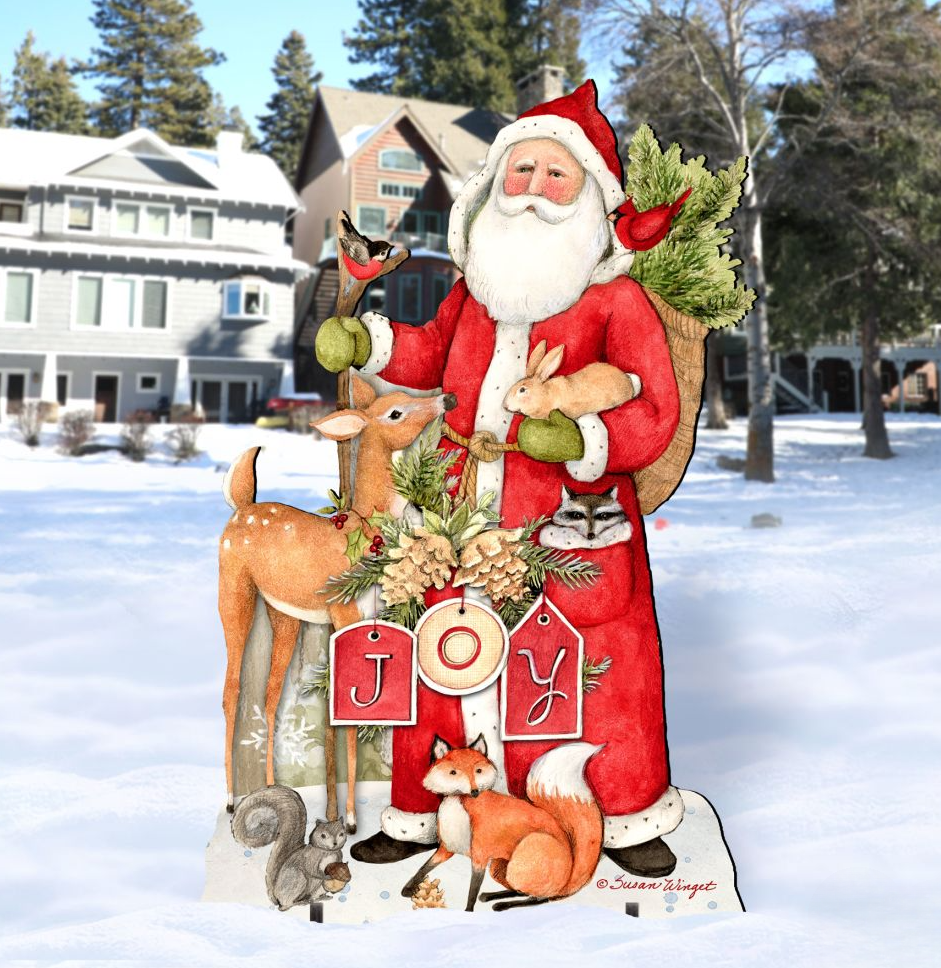 Woodland Frosty Santa Outdoor Christmas Scene by Susan Winget - Christmas Santa Snowman Decor - 8471105F-SW