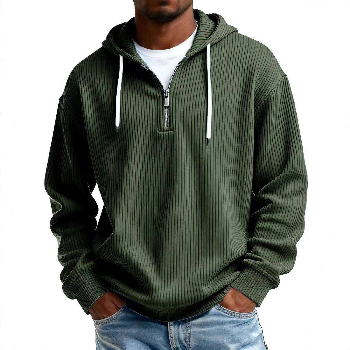 Mens Long-Sleeve Hooded Jacket Loose-Fit Casual Sweatshirt
