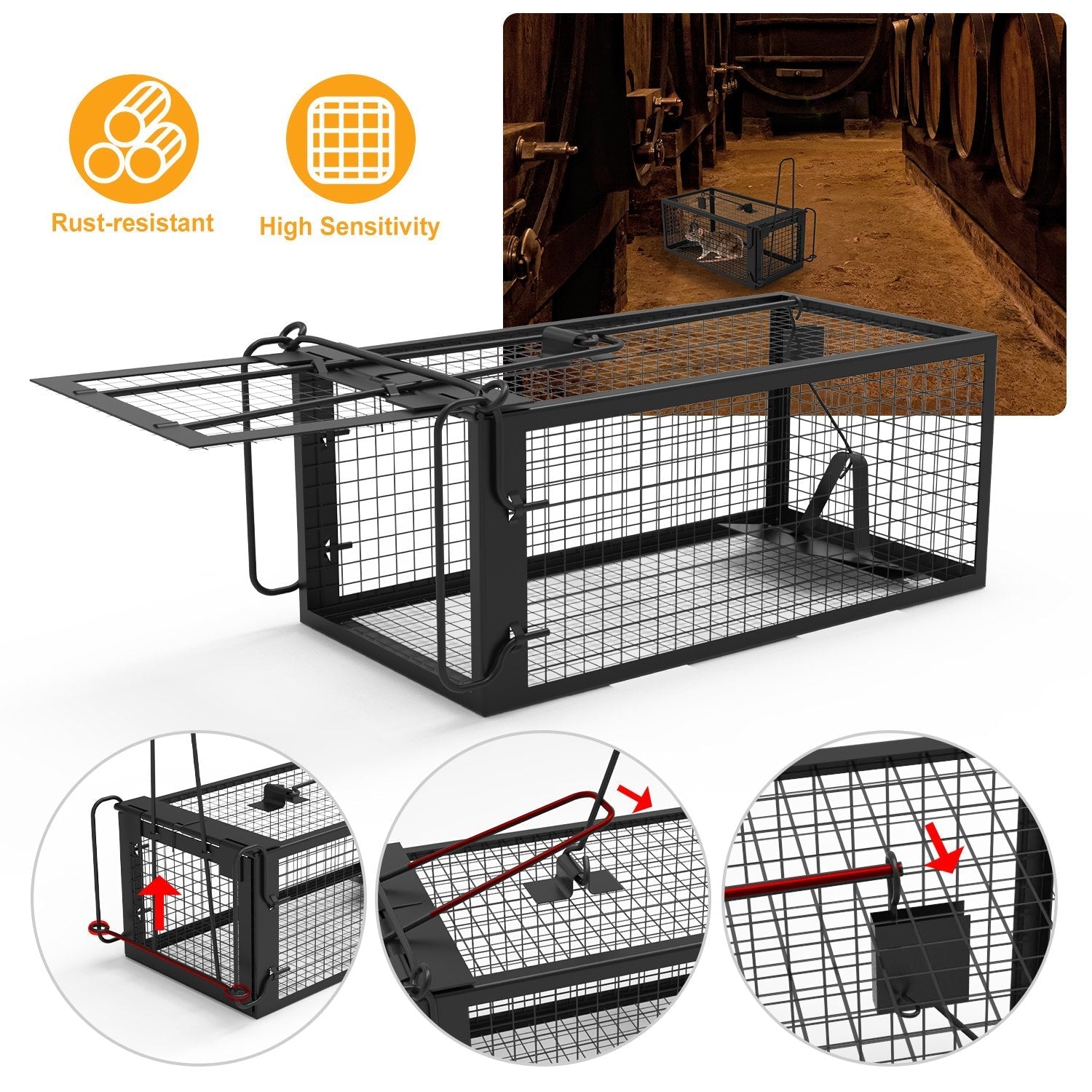Humane Rat Trap Cage – Live Rodent Trap with Detachable Rod