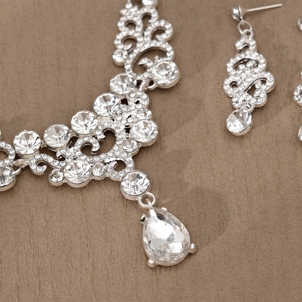 Rhinestone Pearl Earrings And Necklace Set Women