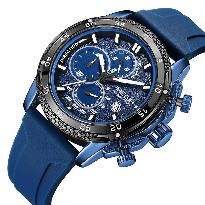 Multifunctional Three-eye Chronograph With Silicone Strap