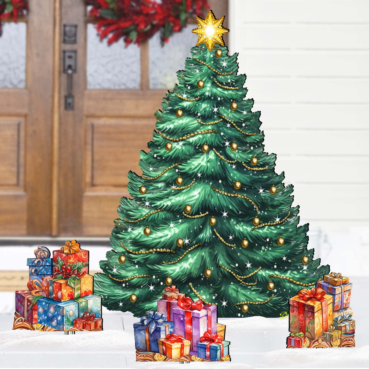 Christmas Tree Set Outdoor Indoor Décor Wooden Christmas Decoration by G. Debrekht Christmas Décor - 8191500F-G