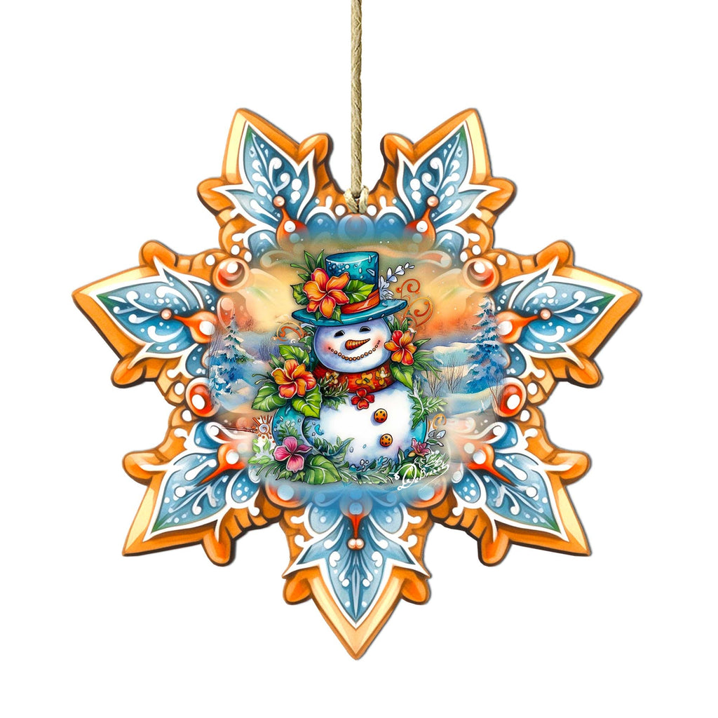 Snowman Snowflake Large Wooden Ornament by G. Debrekht - Christmas Santa Snowman Décor - 8688425M