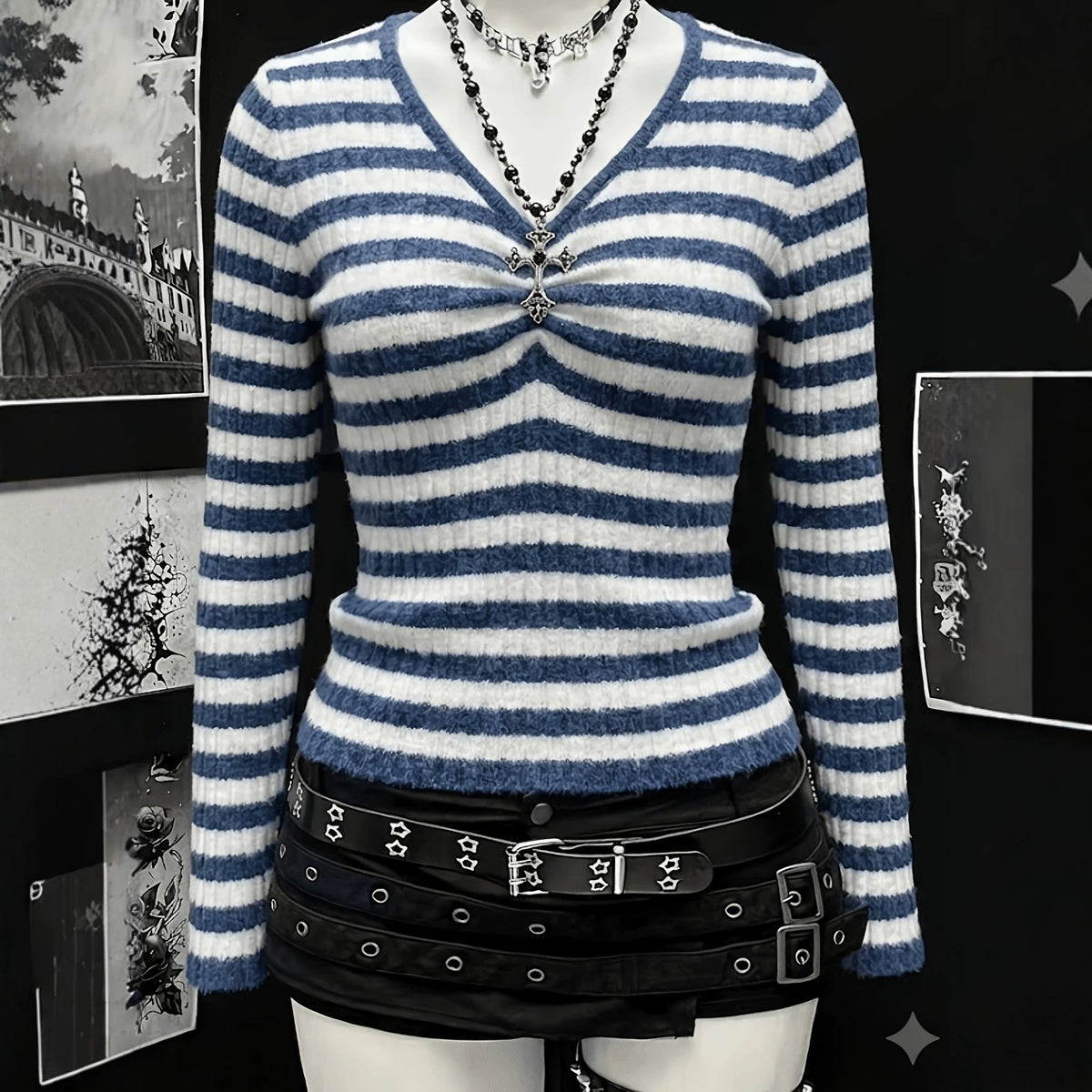 Plus-size Womens Sexy Ribbed V-neck Long-sleeve