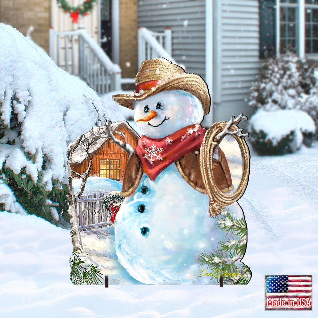 Cowboy Snowman Christmas Outdoor Yard Sign by D. Gelsinger - Christmas Santa Snowman Decor - 8121115F-1541