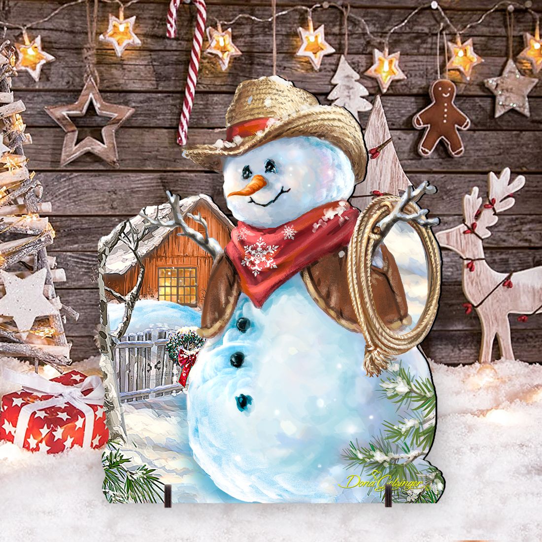 Cowboy Snowman Christmas Outdoor Yard Sign by D. Gelsinger - Christmas Santa Snowman Decor - 8121115F-1541