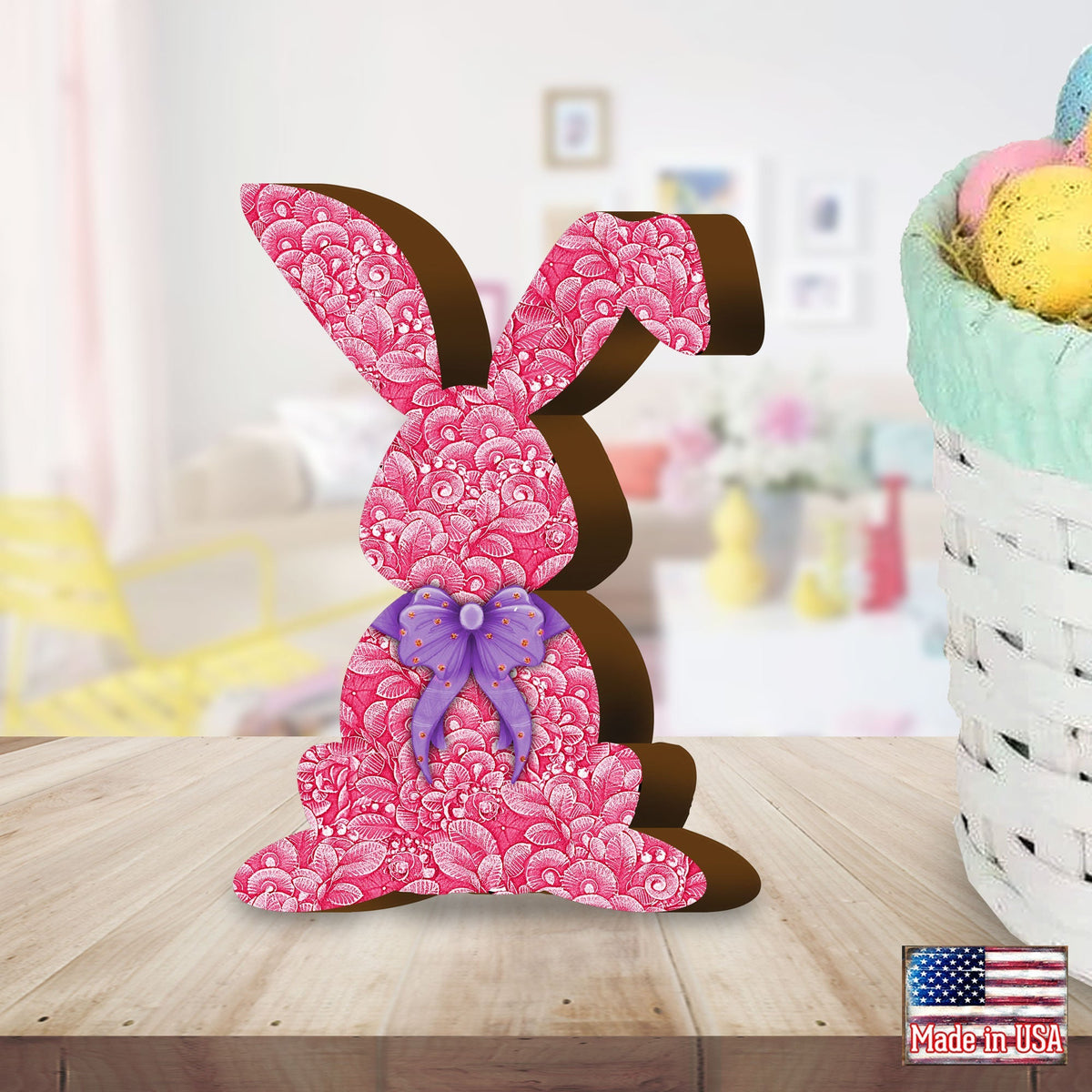 Pink Bunny with Bow Decorative Figurine by G. DeBrekht - Easter Spring Decor - 8154429S