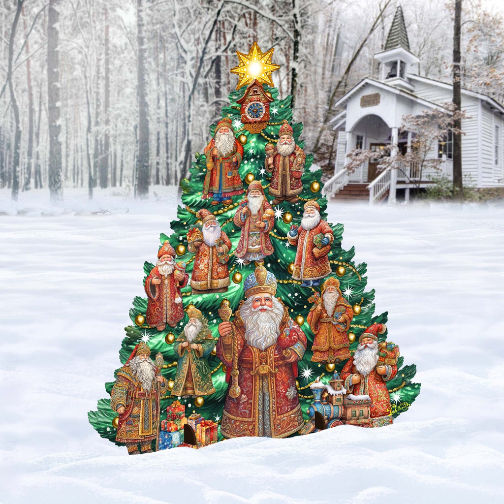 Santa-Themed Christmas Tree Outdoor Indoor Decor Wooden Christmas Decoration by G. Debrekht Christmas Decor - 8191517F