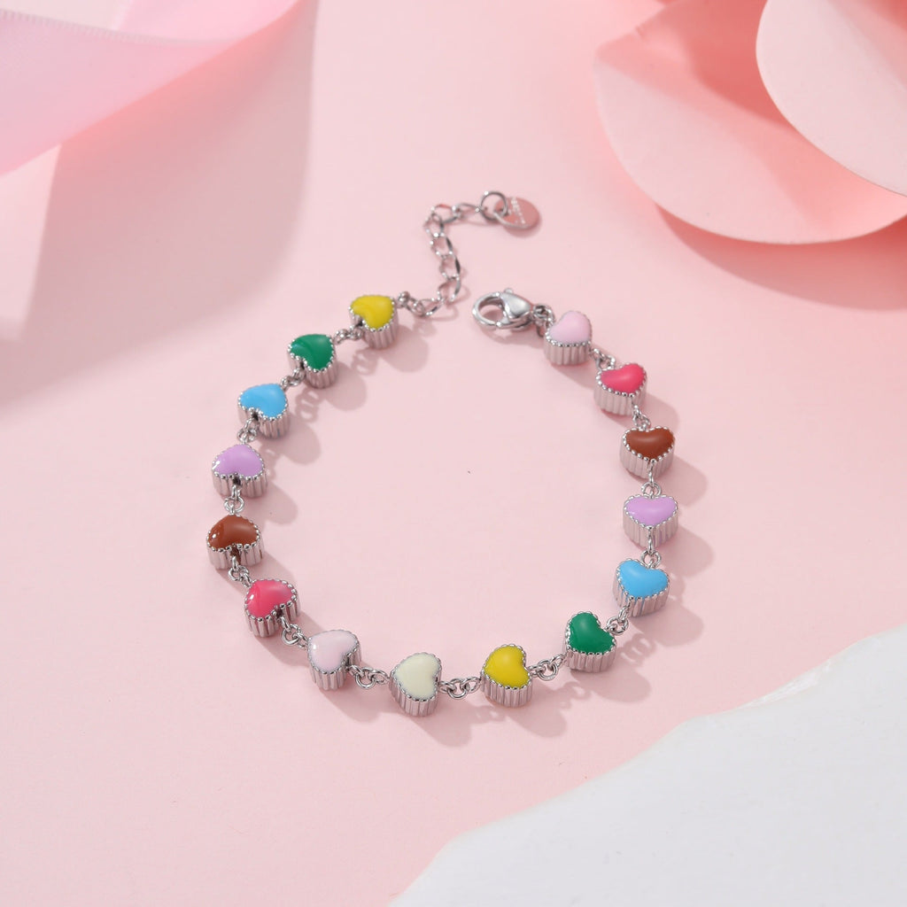 Colorful Oil Necklace Love Heart-shaped Titanium Steel Bracelet