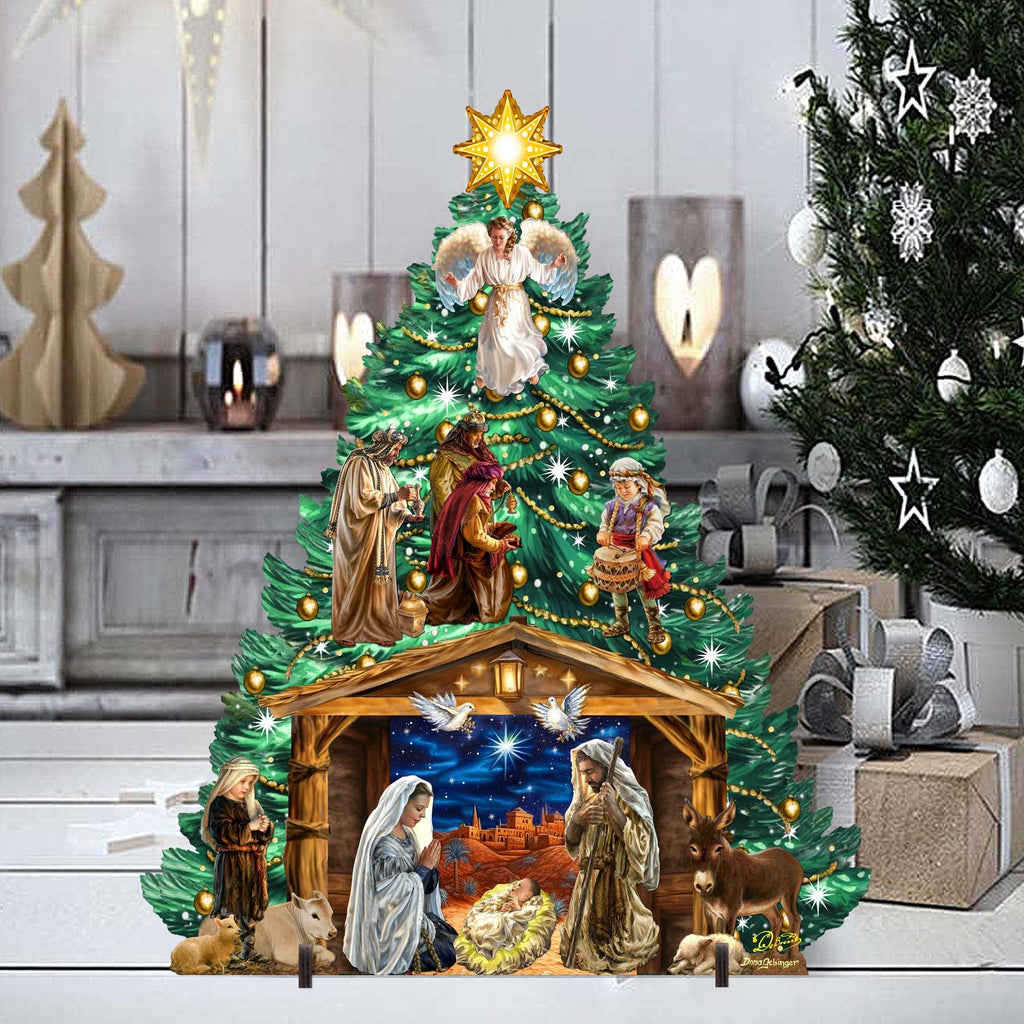 Nativity-Themed Christmas Tree Outdoor Indoor Decor Wooden Christmas Decoration by D. Gelsinger Christmas Decor - 8191503F-DG
