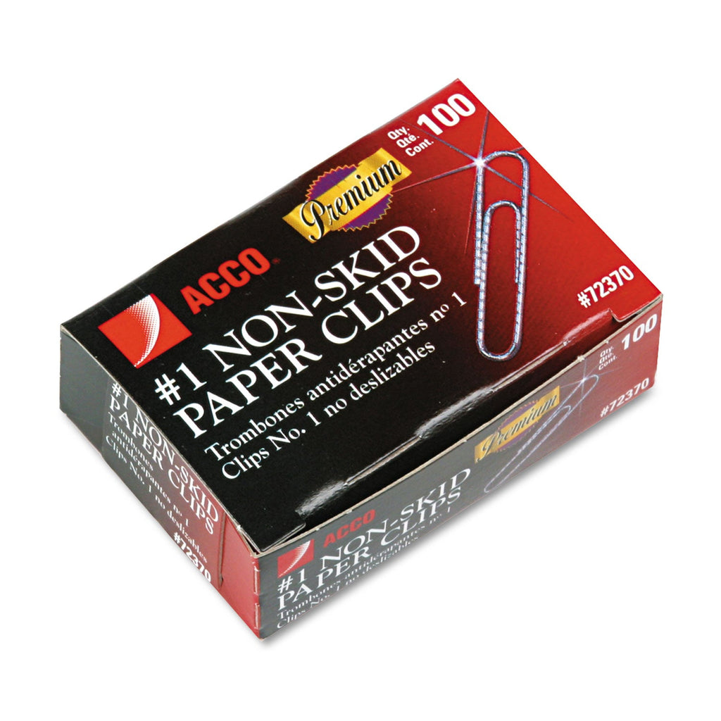 ACCO Premium Heavy-Gauge Wire Paper Clips, #1, Nonskid, Silver, 100 Clips/Box, 10 Boxes/Pack
