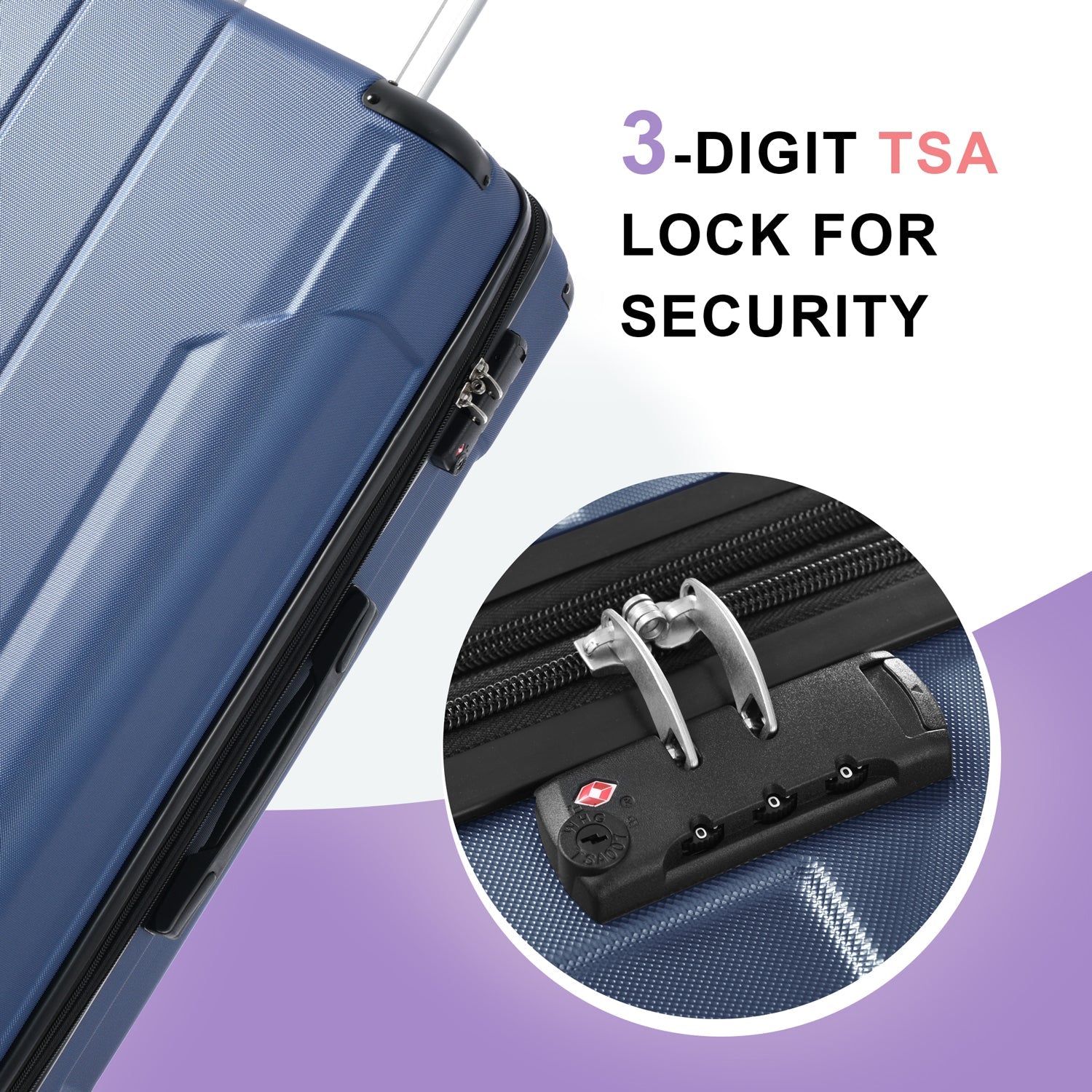 Hardshell Luggage Sets 3 Pcs Spinner Suitcase with TSA Lock Lightweight 20''24''28'' Blue + ABS