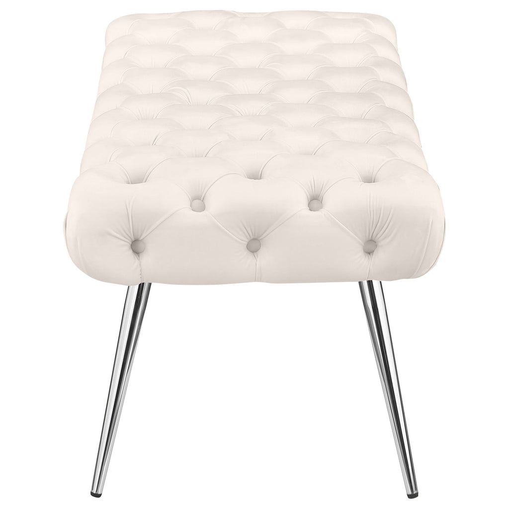 Ella Upholstered Tufted Bench Stainless Steel Legs Ivory