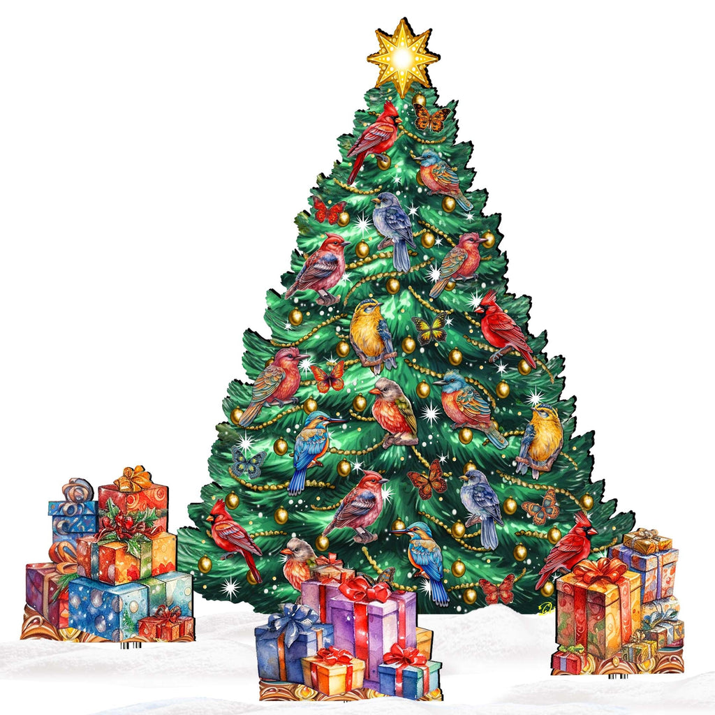 Christmas Birds-Themed Christmas Tree Set Outdoor Indoor Decor Wooden Christmas Decoration by G. Debrekht Christmas Decor - 8191511F-G