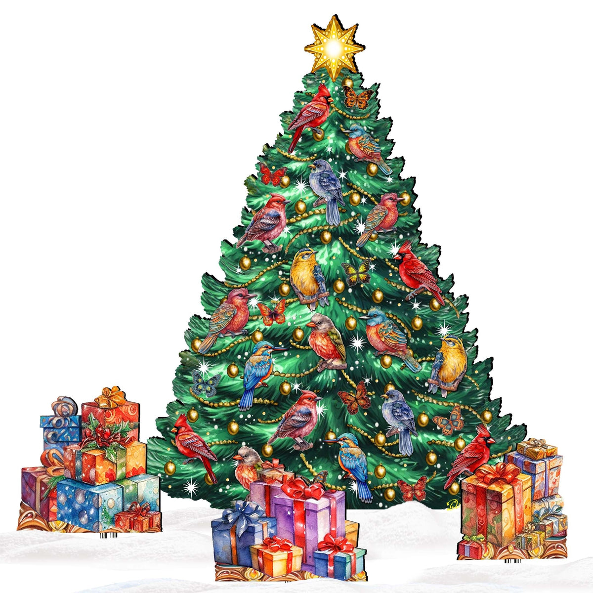 Christmas Birds-Themed Christmas Tree Set Outdoor Indoor Decor Wooden Christmas Decoration by G. Debrekht Christmas Decor - 8191511F-G