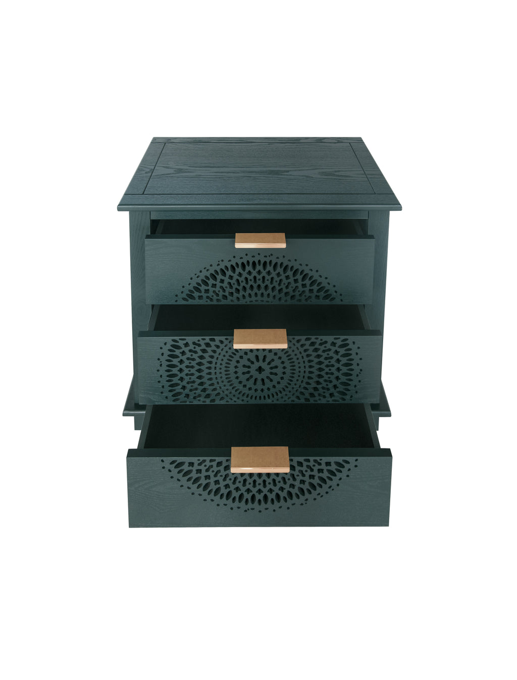 Hollow-Carved 3 Drawer Dresser Storage Chest with Metal Handles For Living Room Bedroom