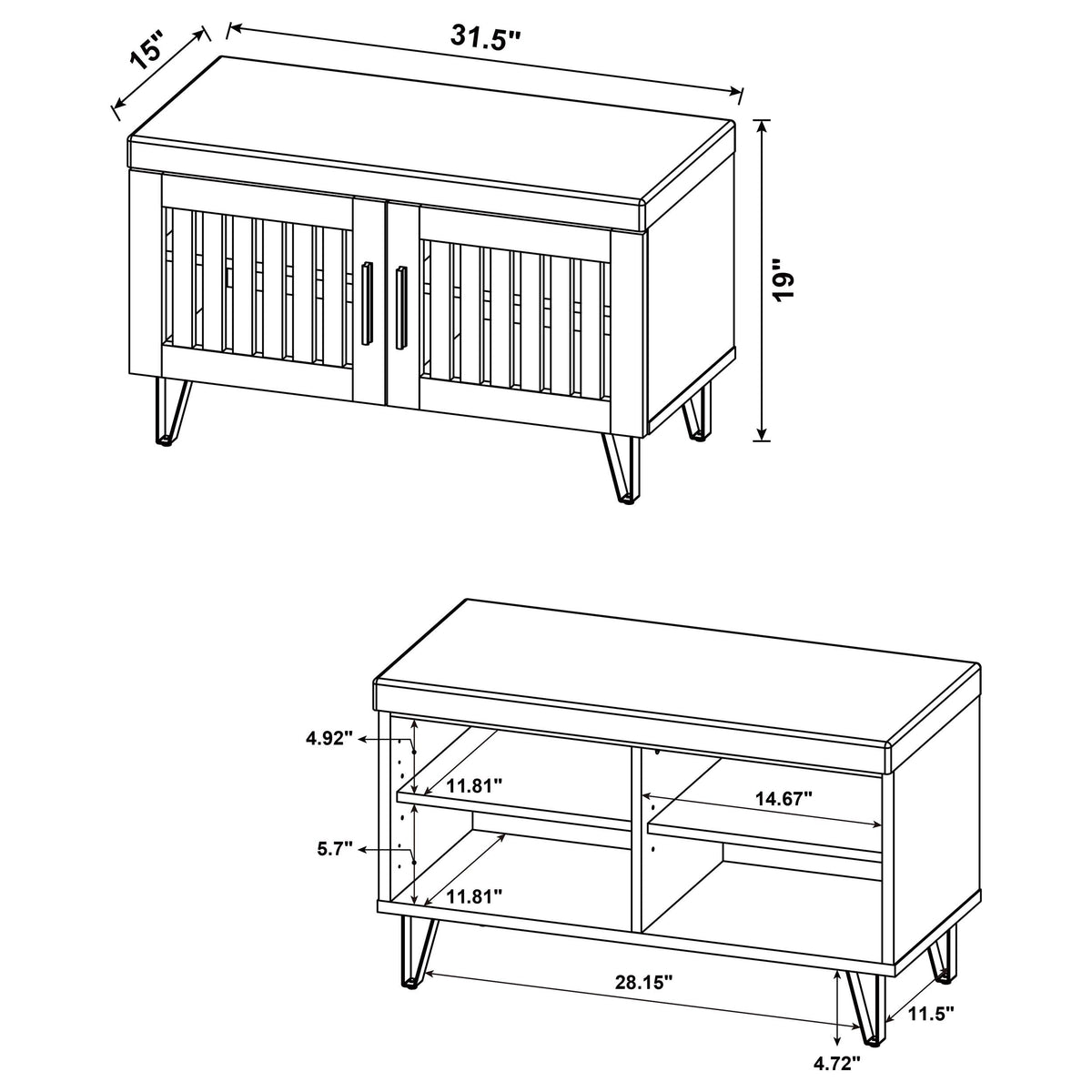 Brixton 2-door Padded Entryway Shoe Storage Bench Smoked Oak
