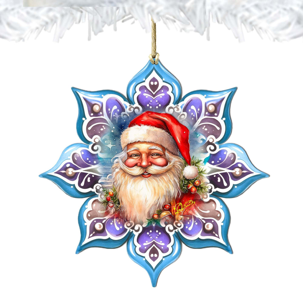 Smiling Santa Snowflake Large Wooden Ornament by G. Debrekht - Christmas Santa Snowman Decor - 8688423M