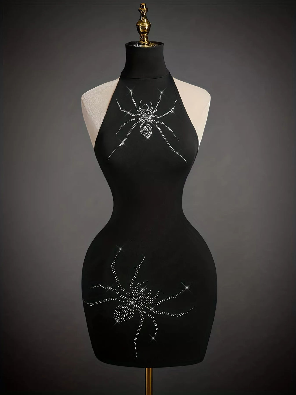 Rhinestone Spider Halter Neck Bodycon Dress