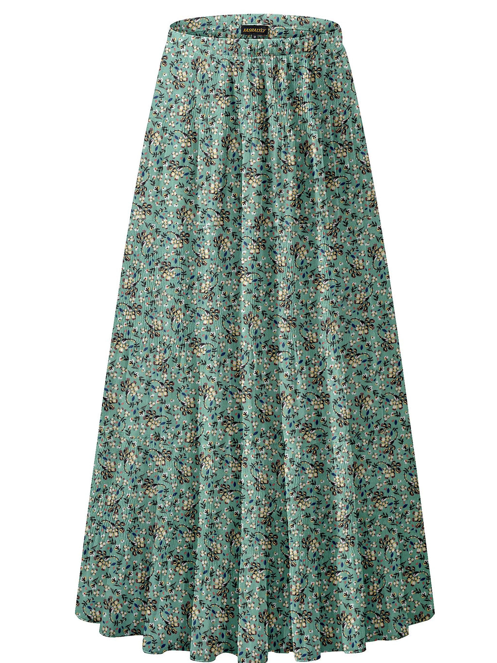 NASHALYLY Women's Chiffon Elastic High Waist Pleated A-Line Maxi Skirts