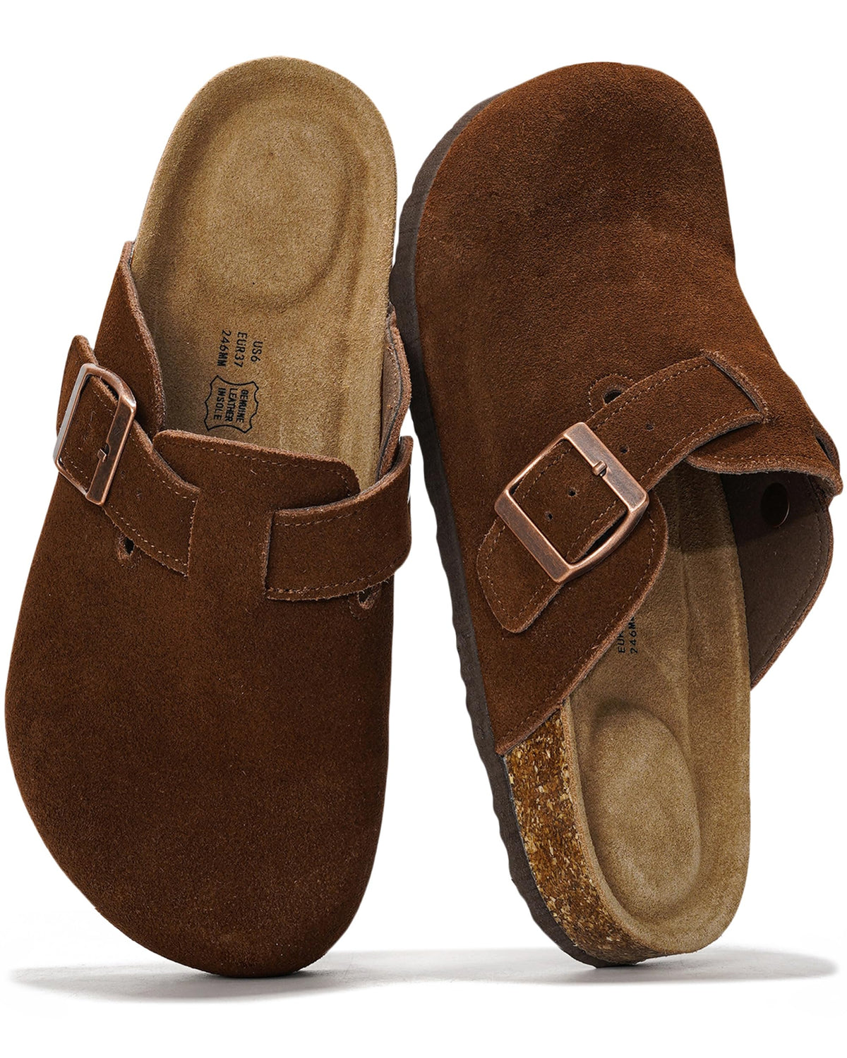 Project Cloud 100% Genuine Leather Womens Cork Footbed Clogs for Women